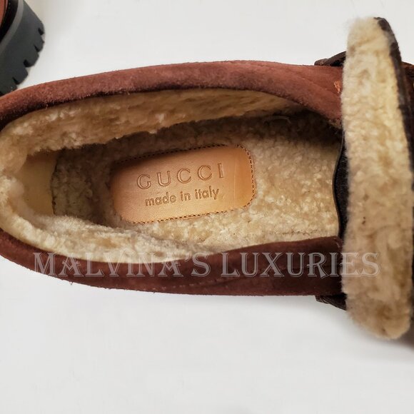GUCCI BOOTS MENS SHEARLING LINED SUEDE HORSEBIT LOAFER SHOES BEE main image 7